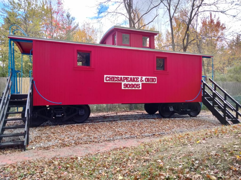 The side of the Oberlin caboose project, which has been restored.